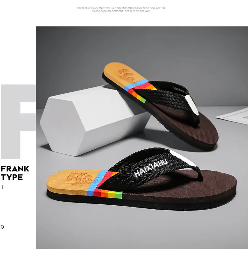 Vietnam Flip Flops Men Summer Black Rainbow Design — feature 16