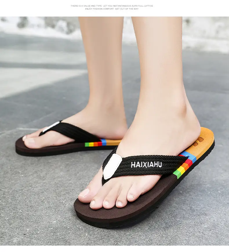 Vietnam Flip Flops Men Summer Black Rainbow Design — feature 17