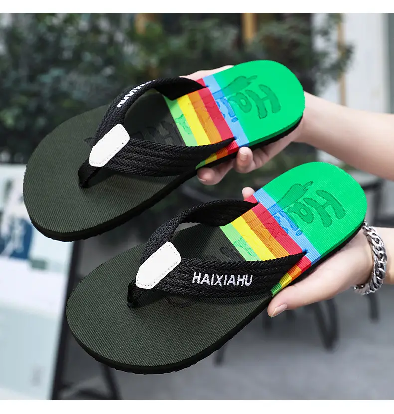 Vietnam Flip Flops Men Summer Black Rainbow Design — feature 18