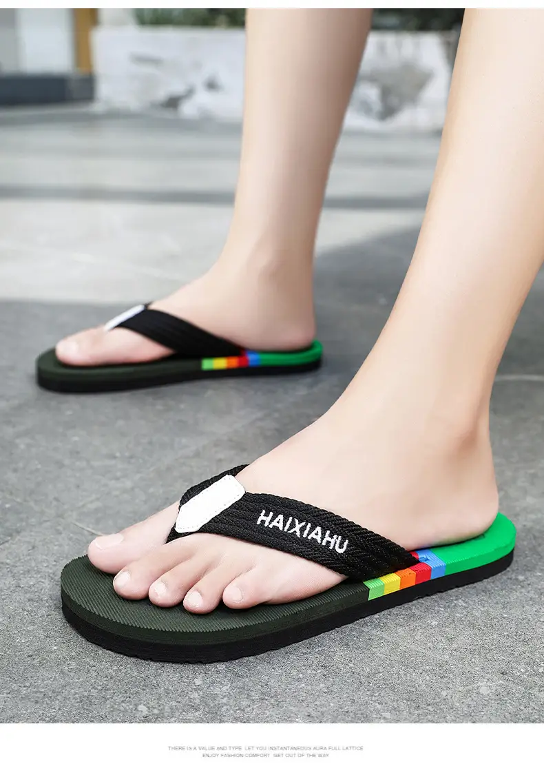 Vietnam Flip Flops Men Summer Black Rainbow Design — feature 19
