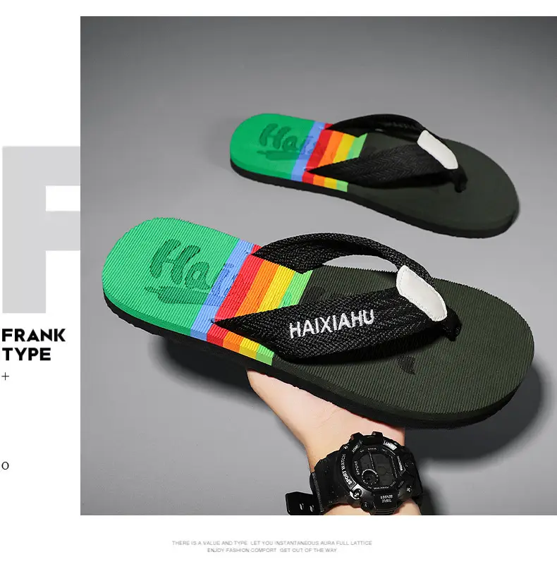 Vietnam Flip Flops Men Summer Black Rainbow Design — feature 20