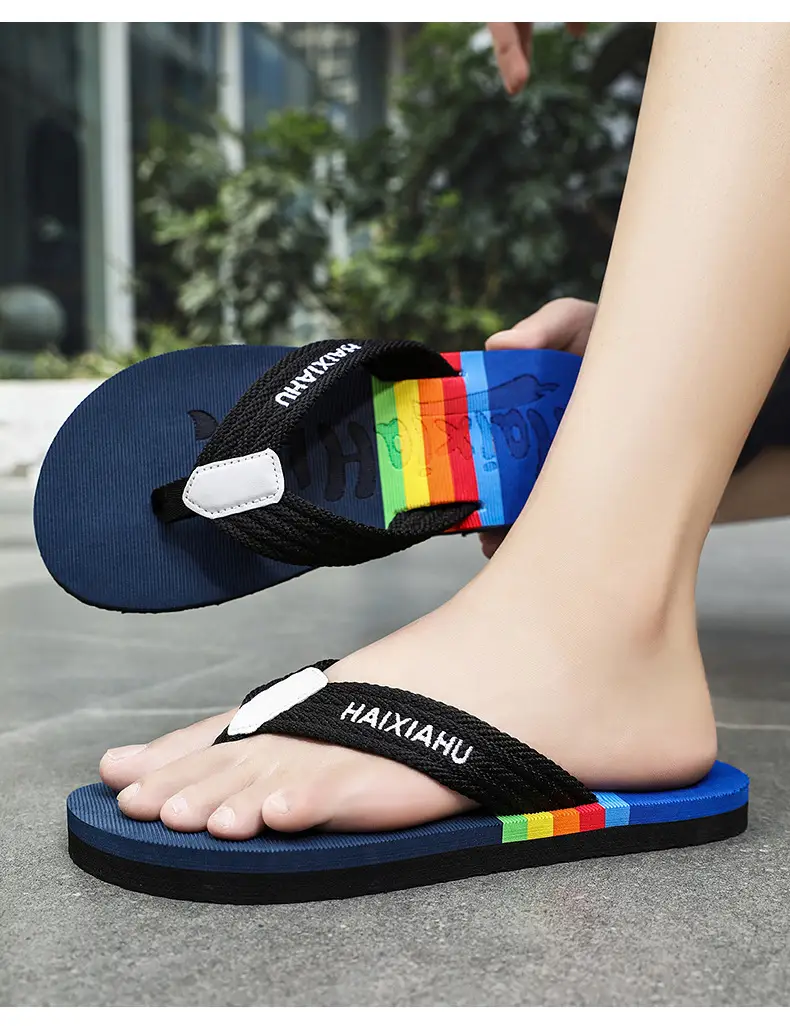 Vietnam Flip Flops Men Summer Black Rainbow Design — feature 23