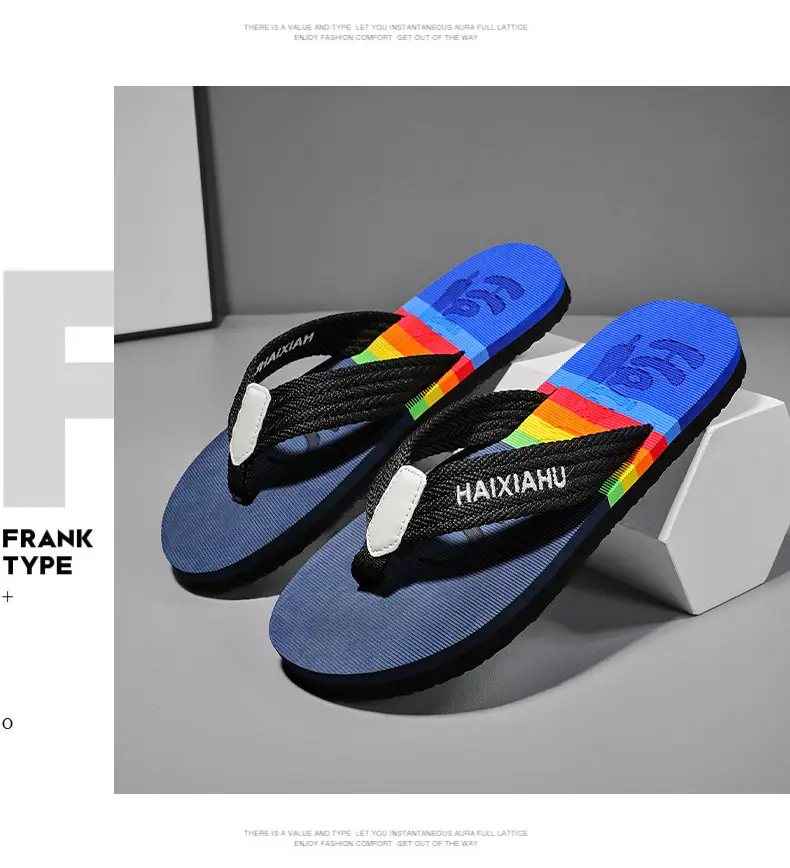 Vietnam Flip Flops Men Summer Black Rainbow Design — feature 24