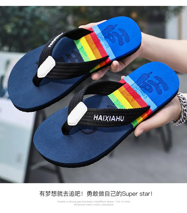 Vietnam Flip Flops Men Summer Black Rainbow Design — feature 26