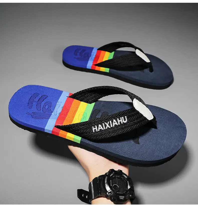 Vietnam Flip Flops Men Summer Black Rainbow Design — feature 3