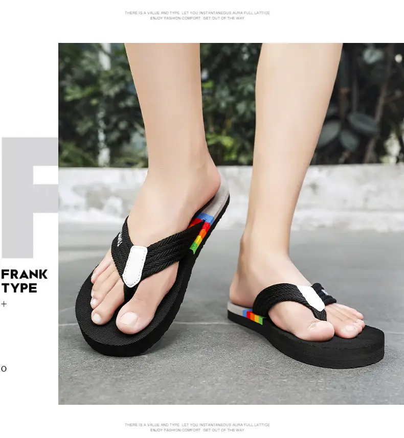 Vietnam Flip Flops Men Summer Black Rainbow Design — feature 9