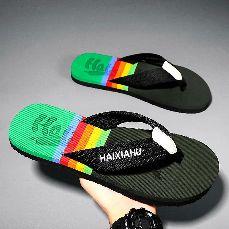 Vietnam Flip Flops Men Summer Black Rainbow Design