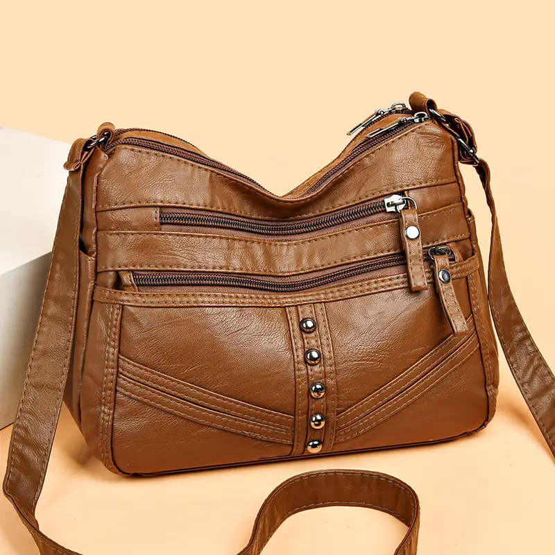 Red Leather Crossbody Bag with Multiple Pockets - Image 6