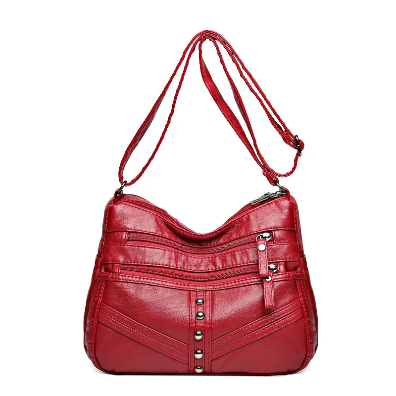 Red Leather Crossbody Bag with Multiple Pockets - Image 7