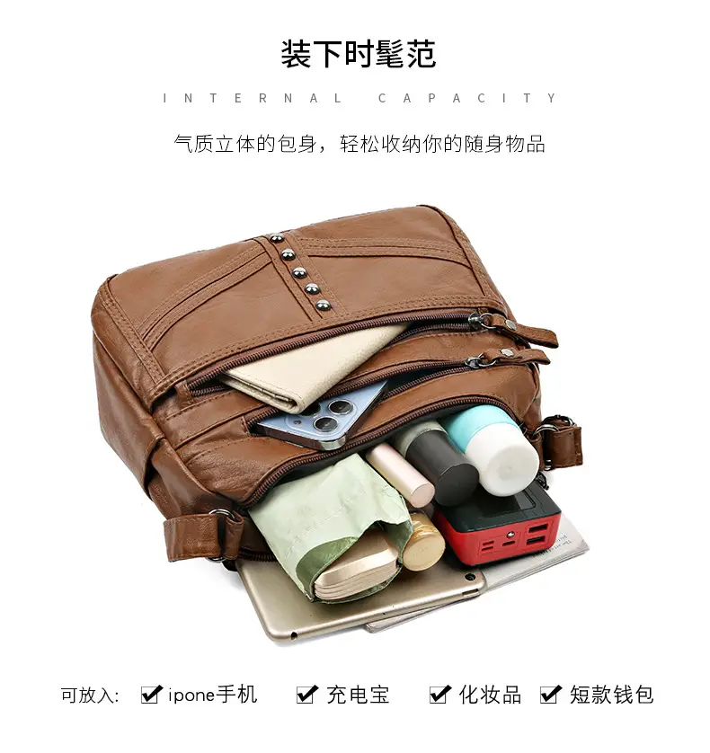 Red Leather Crossbody Bag with Multiple Pockets — feature 12