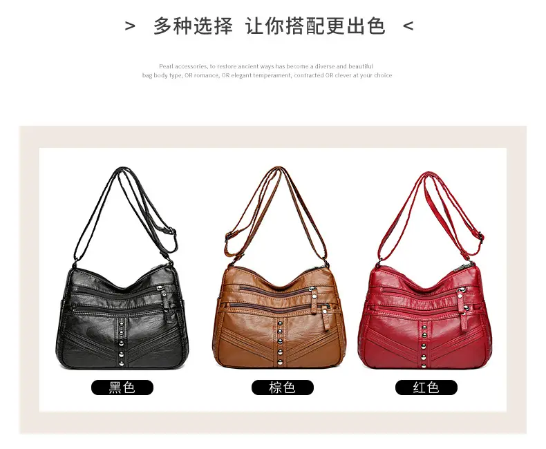 Red Leather Crossbody Bag with Multiple Pockets — feature 2