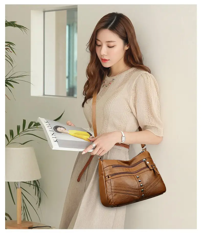 Red Leather Crossbody Bag with Multiple Pockets — feature 6