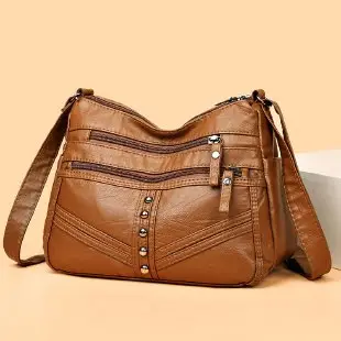 Red Leather Crossbody Bag with Multiple Pockets - Image 2