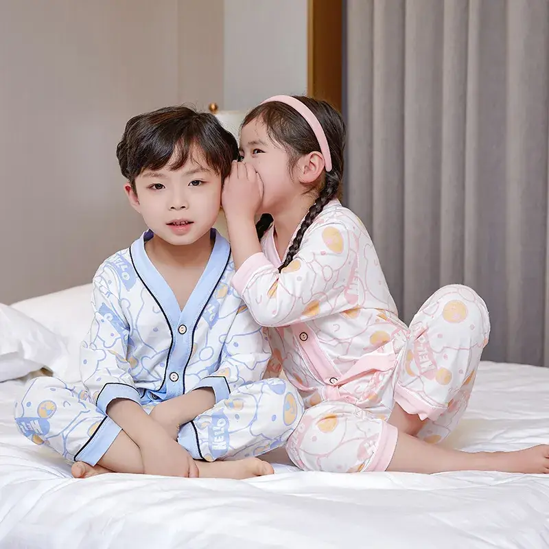 Children's spring and summer cotton home clothing suit big children's V-neck cardigan pajamas men's and women's treasure air conditioning clothing a generation of hair