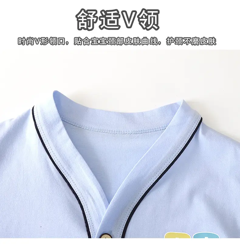 Children's spring and summer cotton home clothing suit big children's V-neck cardigan pajamas men's and women's treasure air conditioning clothing a generation of hair — feature 11