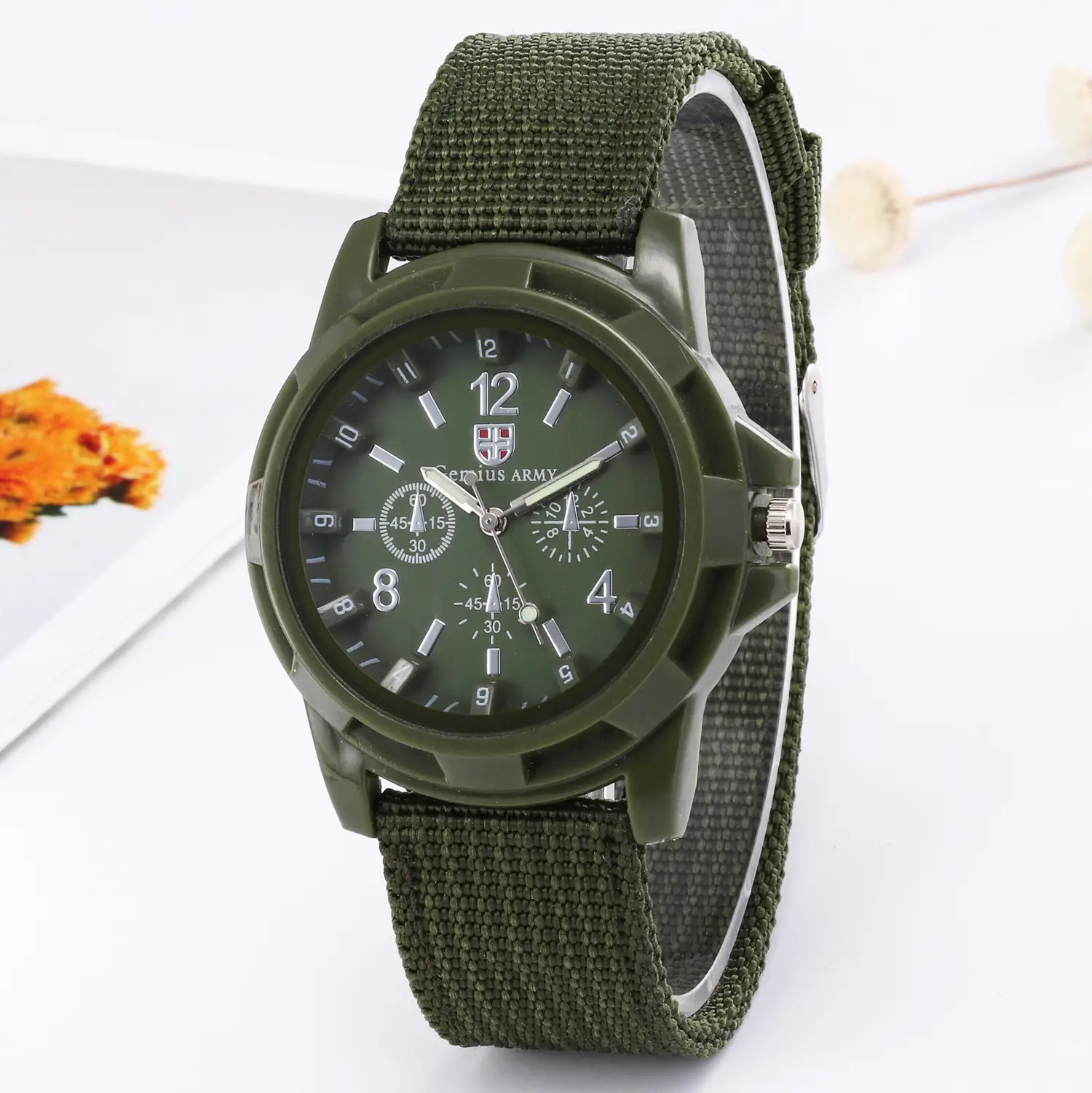 Men's Black Nylon Strap Sports Watch with 12-Hour Display - Image 7