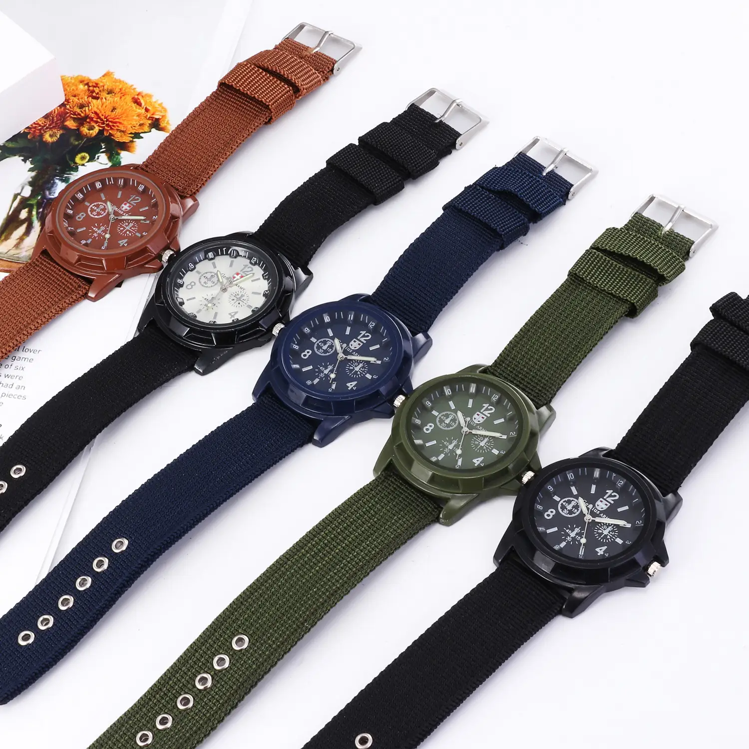 Men's Black Nylon Strap Sports Watch with 12-Hour Display — feature 1