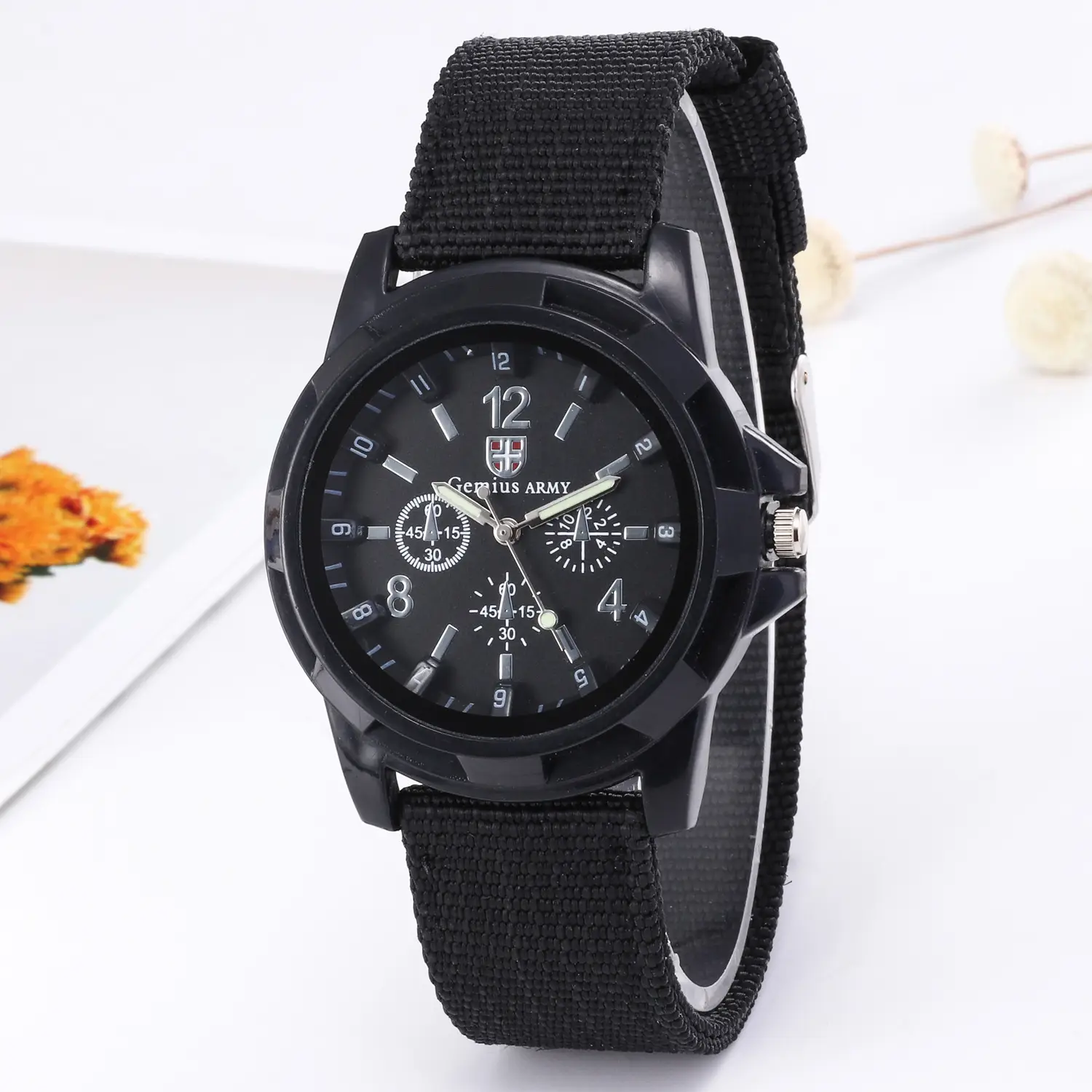 Men's Black Nylon Strap Sports Watch with 12-Hour Display — feature 3