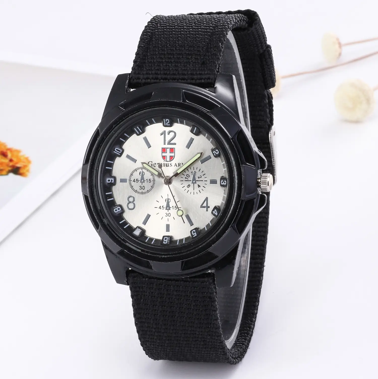 Men's Black Nylon Strap Sports Watch with 12-Hour Display — feature 7