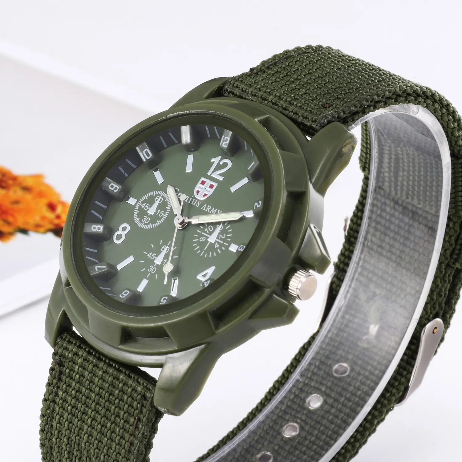 Men's Black Nylon Strap Sports Watch with 12-Hour Display — feature 8