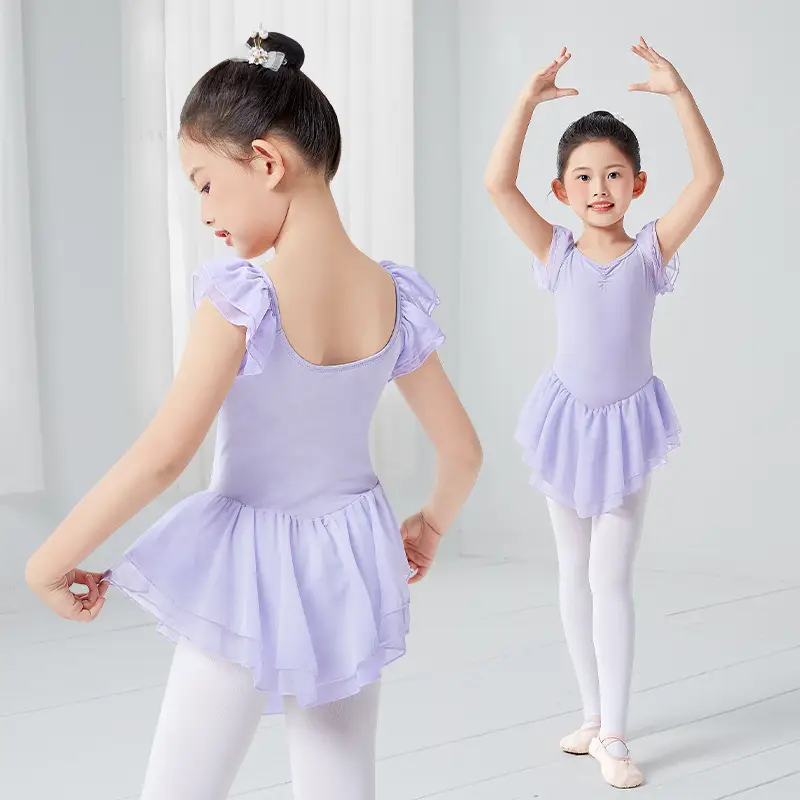 Light Violet Girls Ballet Dress Double Layer Flying Sleeve - Image 15