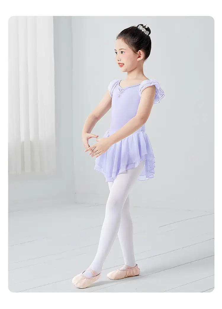 Light Violet Girls Ballet Dress Double Layer Flying Sleeve — feature 56