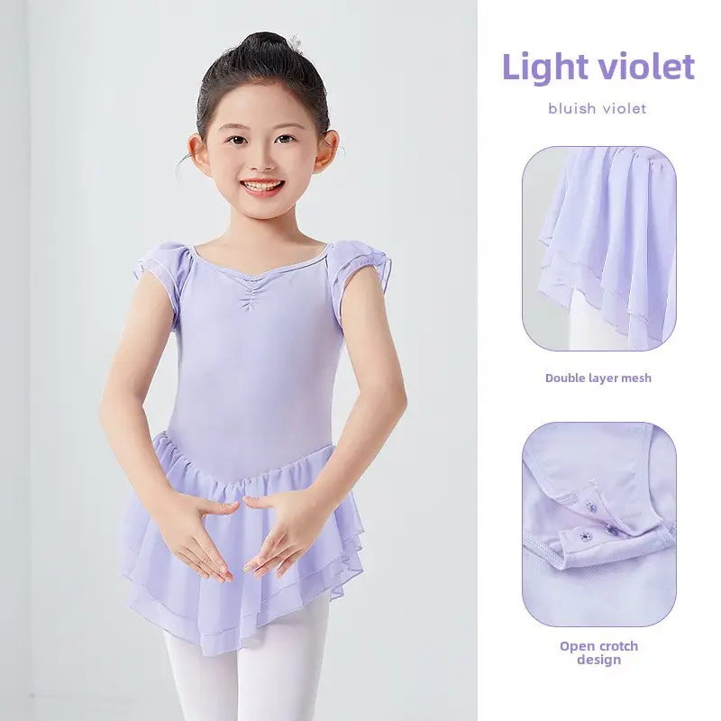 Light Violet Girls Ballet Dress Double Layer Flying Sleeve - Image 4