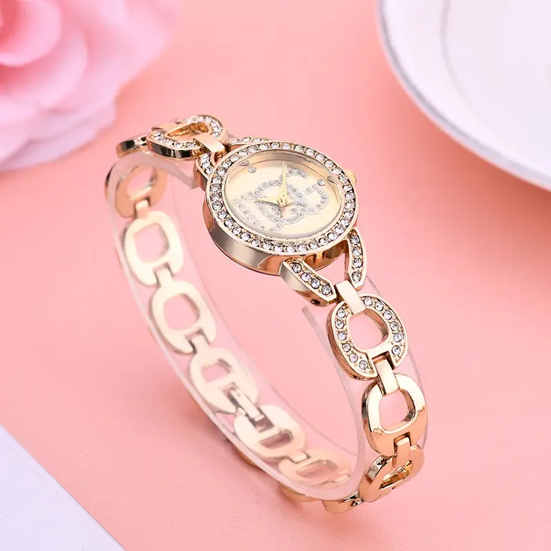 Gold Crossbody Watch with Diamond Decor for Women