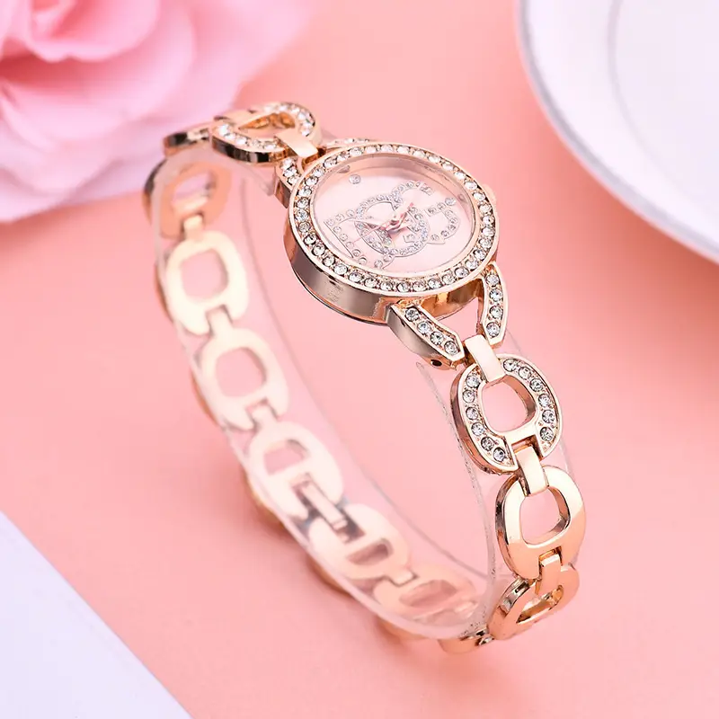 Gold Crossbody Watch with Diamond Decor for Women