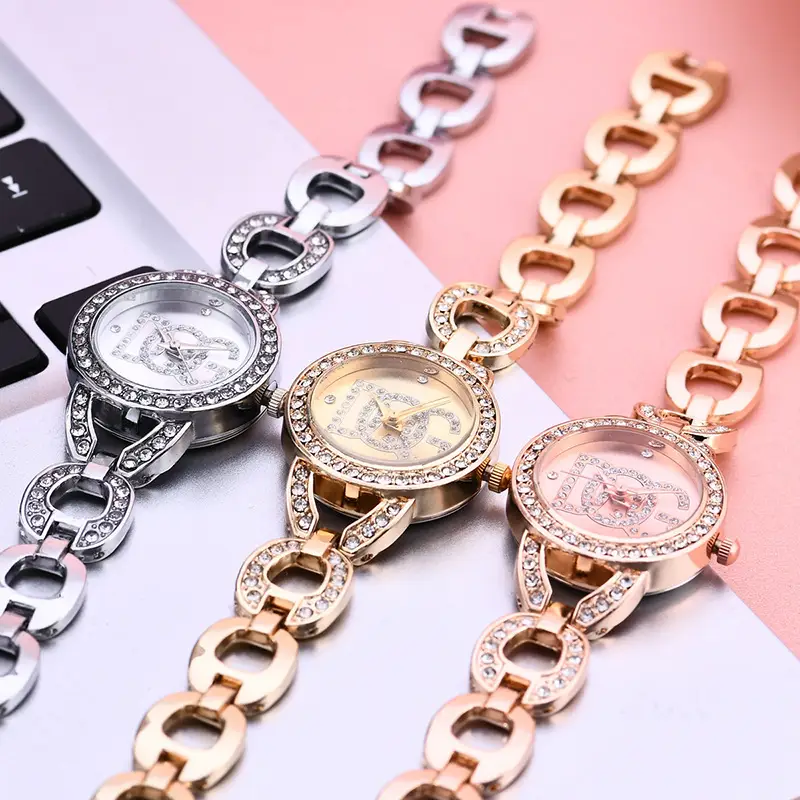 Gold Crossbody Watch with Diamond Decor for Women