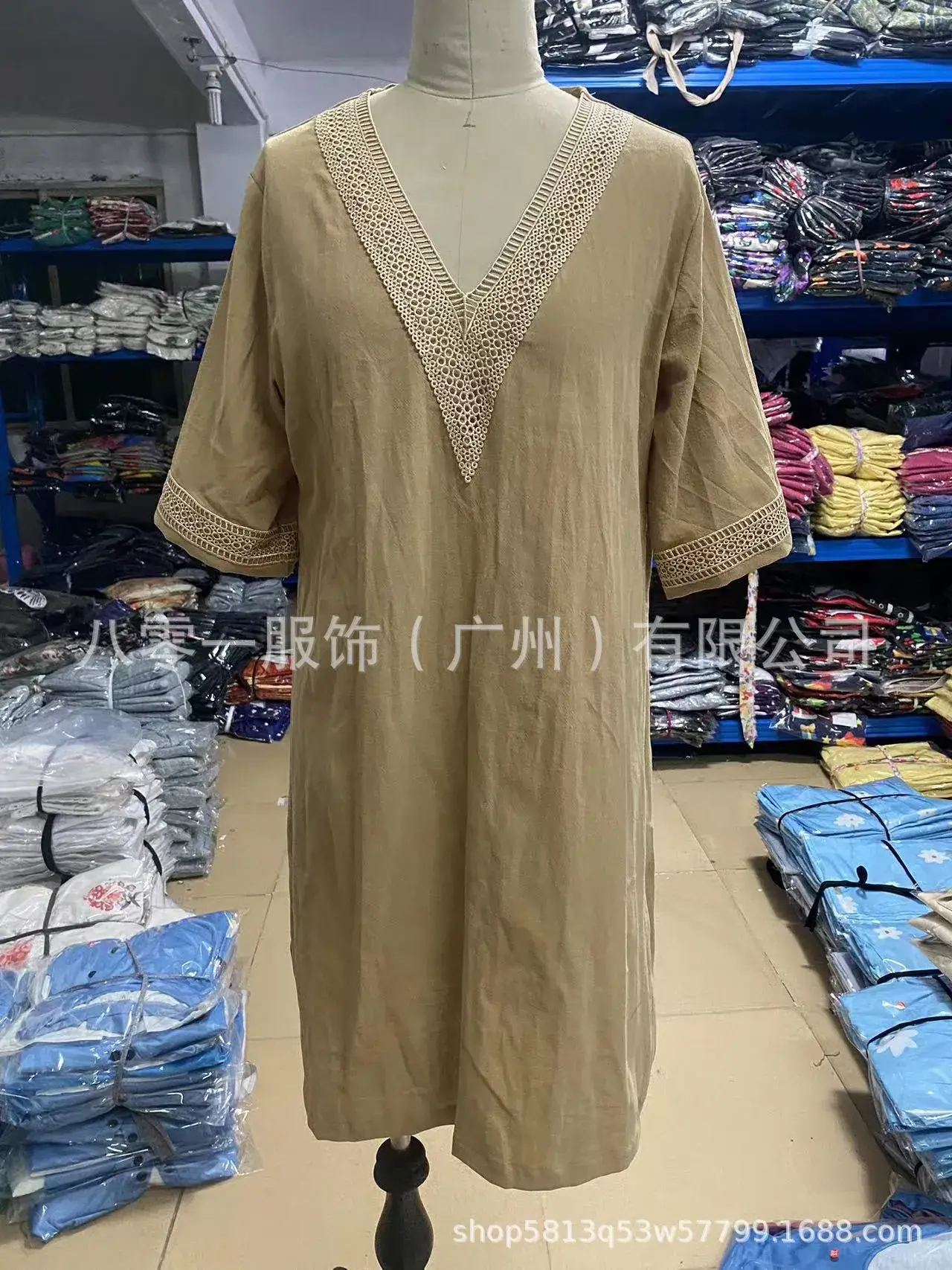 2023 V-Neck Cotton Linen Dress Orange Women — feature 2