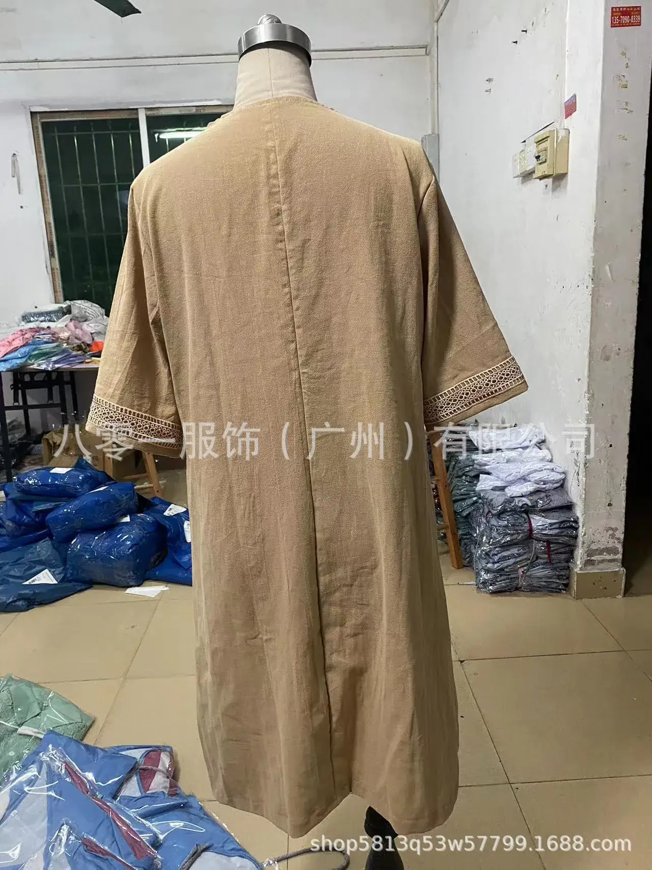 2023 V-Neck Cotton Linen Dress Orange Women — feature 3