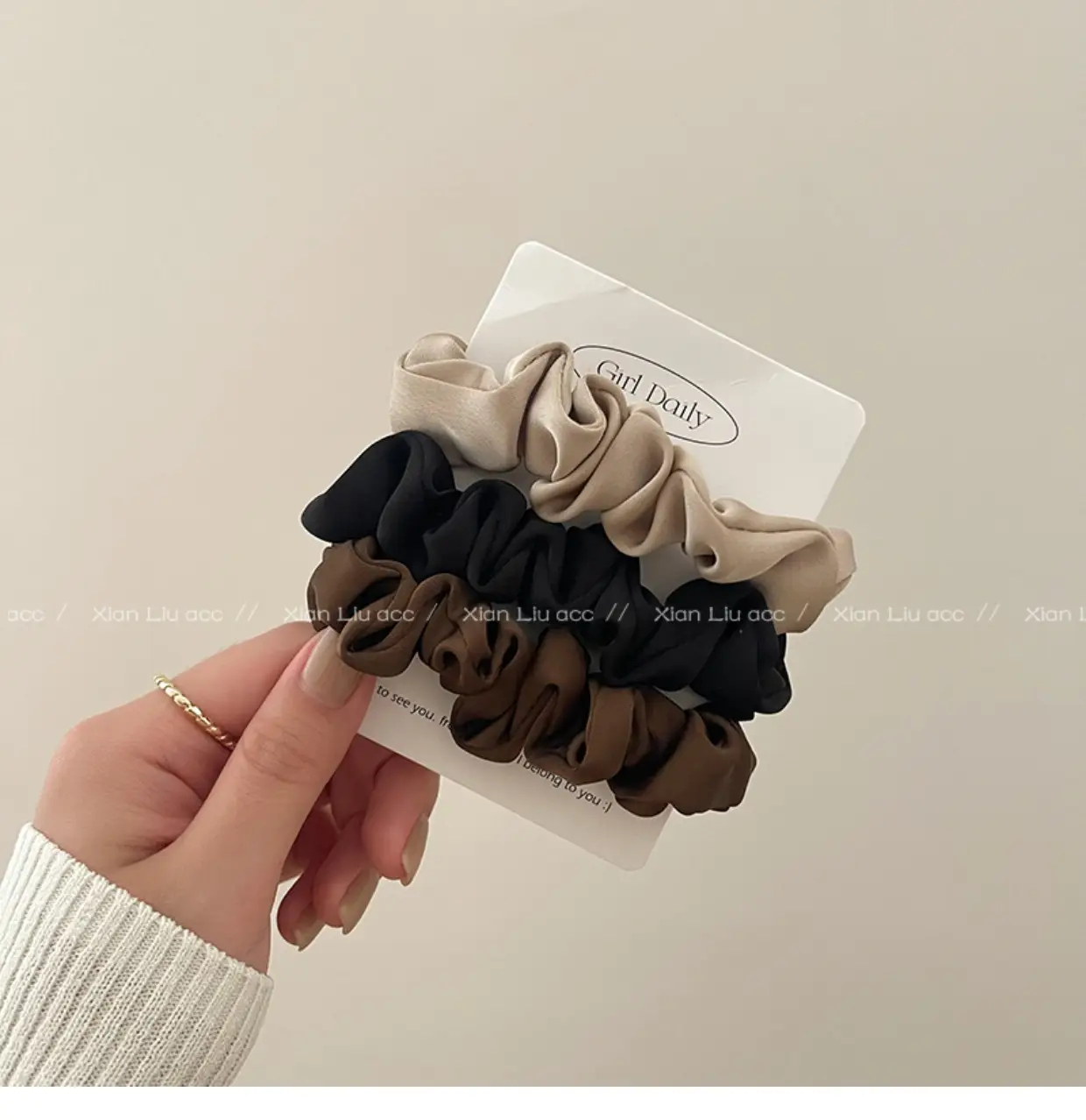 Autumn New Curry Hair Rope French High-end Headwear Satin Large Bowel Ring - Image 2