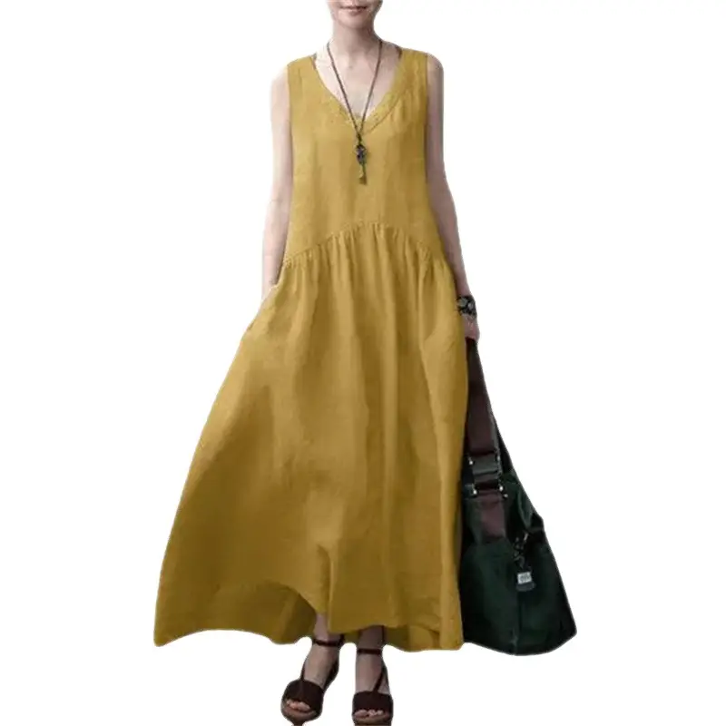 Women's Sleeveless Loose Pleated Summer Dress Solid Color - Image 10