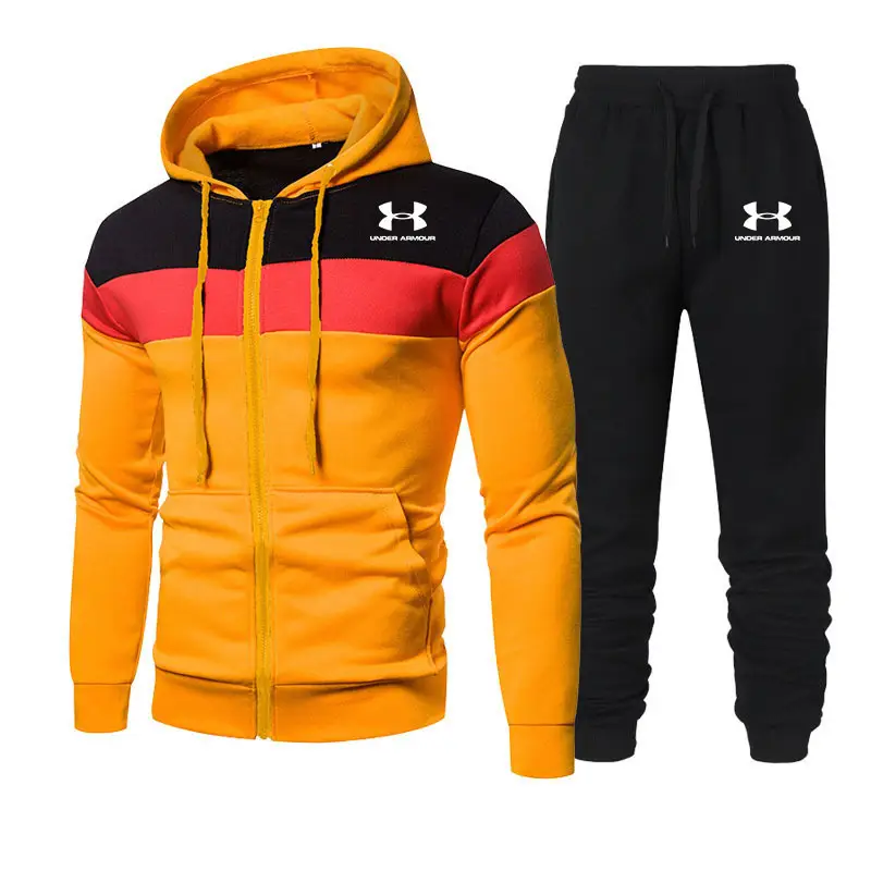 Men 3-Color Zipper Hoodie Set Large Sweatpants
