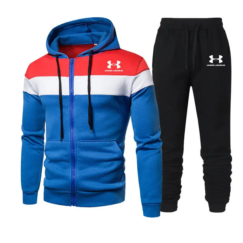 Men 3-Color Zipper Hoodie Set Large Sweatpants