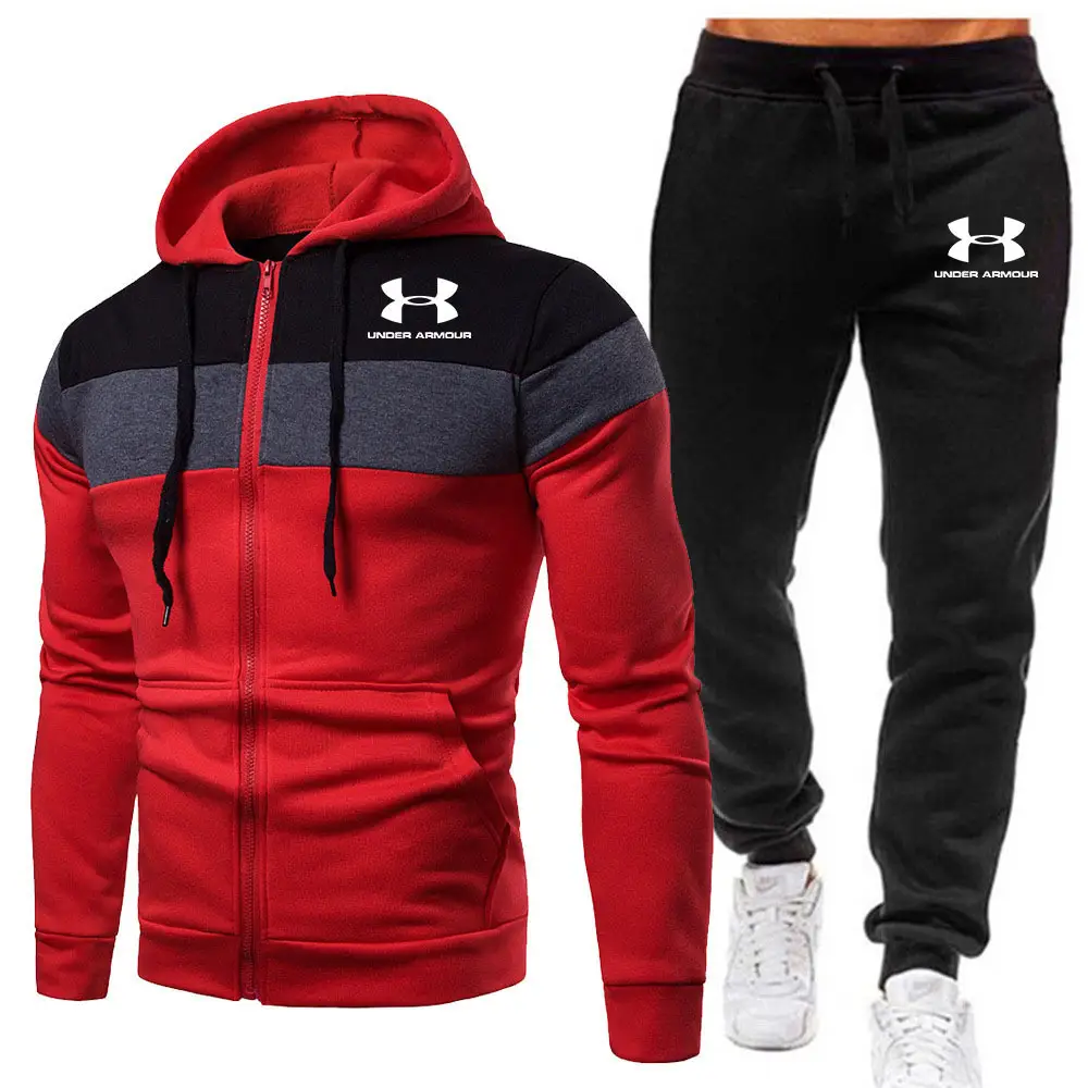 Men 3-Color Zipper Hoodie Set Large Sweatpants