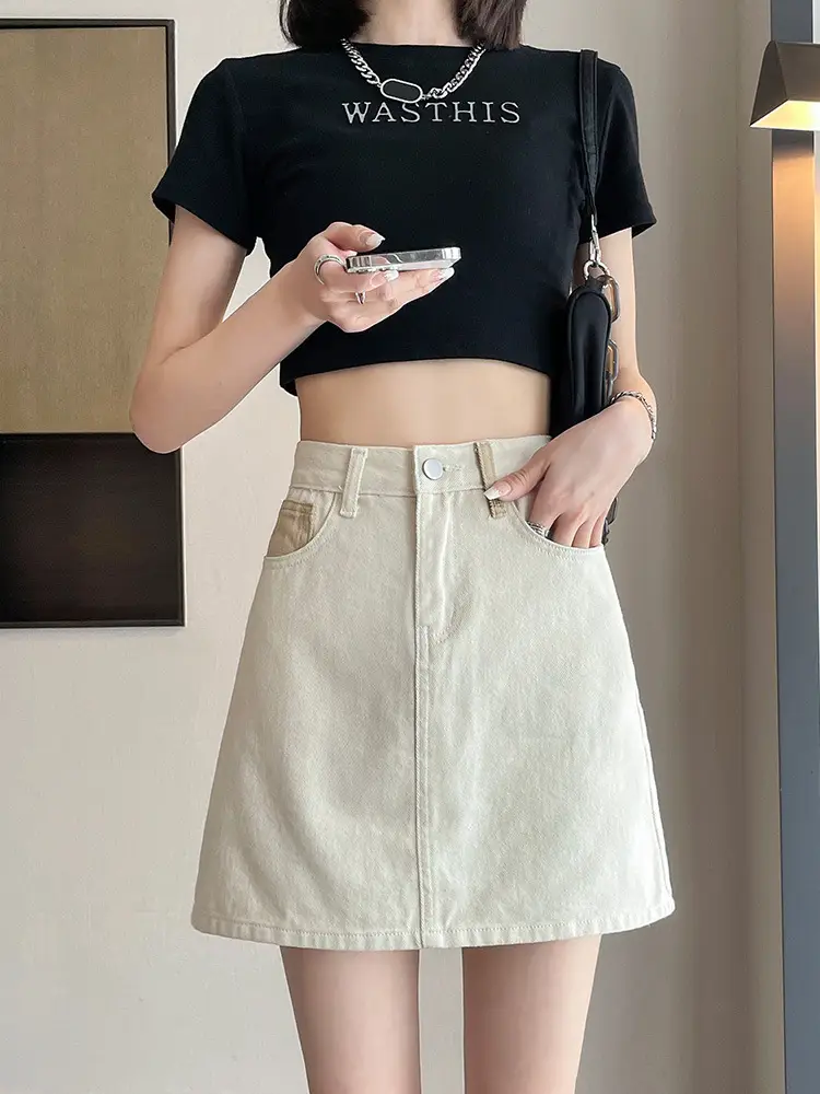 Women's Hot Girl Skirt White Embroidered High Waist - Image 7