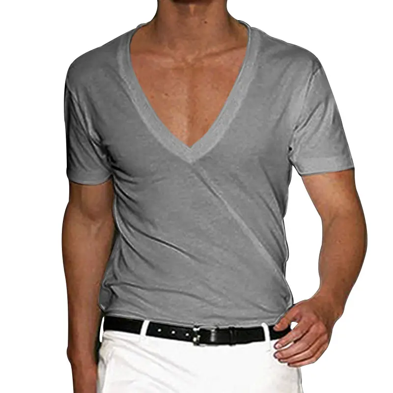 2025 Men V Neck Slim T-Shirt Blue - Image 10