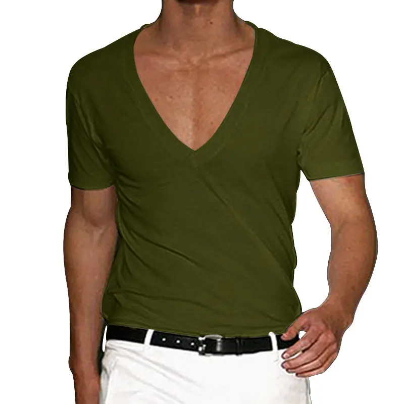 2025 Men V Neck Slim T-Shirt Blue - Image 4