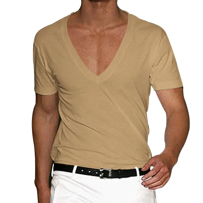 2025 Men V Neck Slim T-Shirt Blue - Image 5