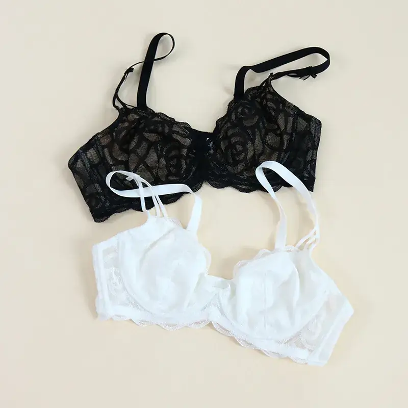 White Hollow Lace Silk Bra Large Chest Small - Image 4