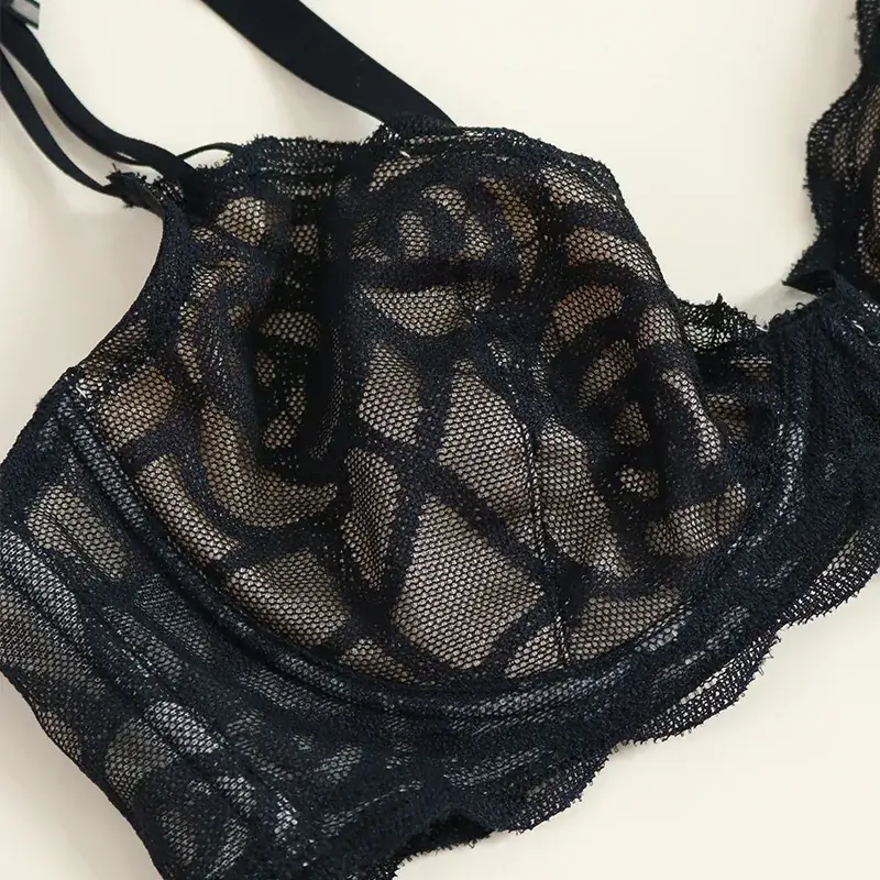 White Hollow Lace Silk Bra Large Chest Small - Image 5