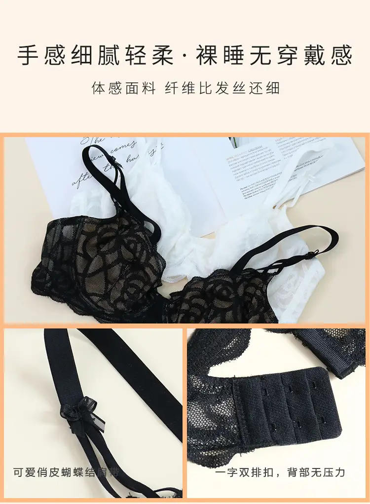White Hollow Lace Silk Bra Large Chest Small — feature 8