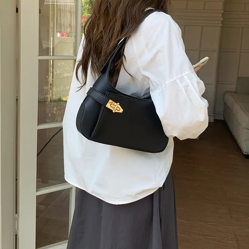 Black Textured Shoulder Bag for Women 2026 - Image 2