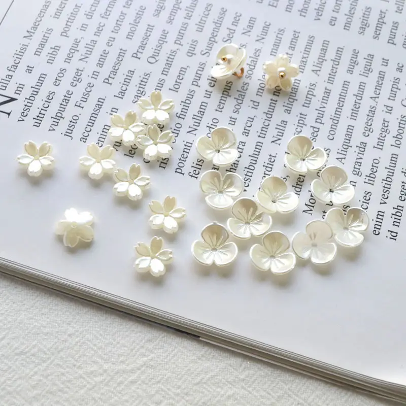 White Pearl Beaded Flower Earrings Medium Hole - Image 4