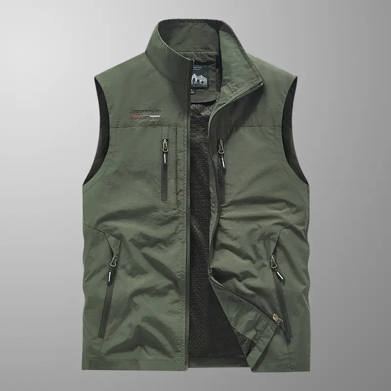 Men's Olive Green Waistcoat Vest with 6 Pockets