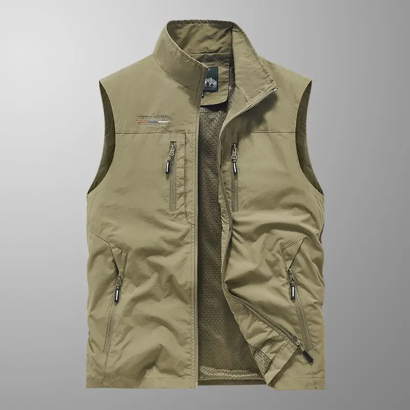 Men's Olive Green Waistcoat Vest with 6 Pockets