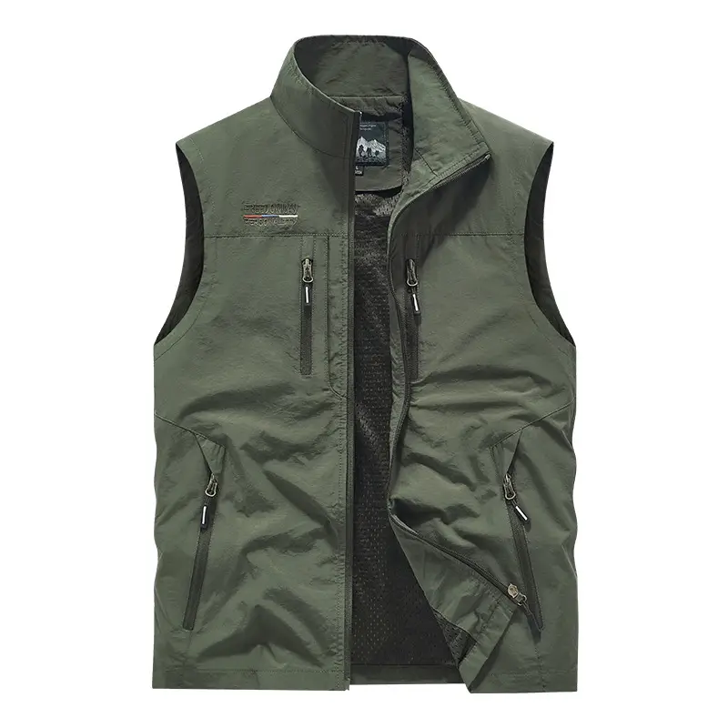 Men's Olive Green Waistcoat Vest with 6 Pockets