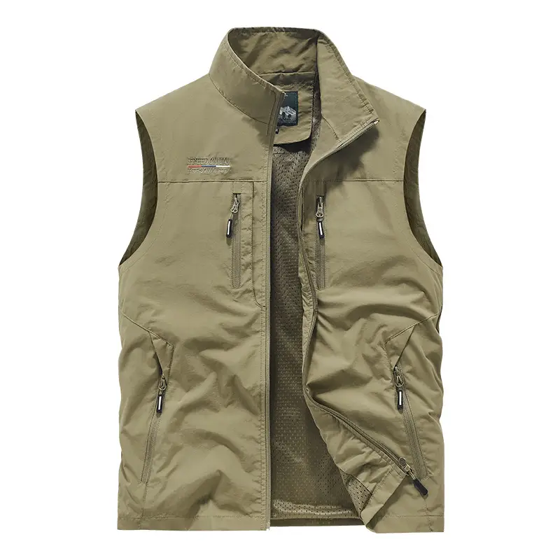 Men's Olive Green Waistcoat Vest with 6 Pockets